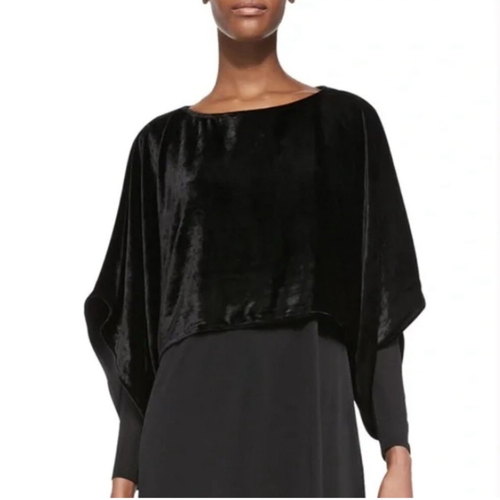 Eileen Fisher Black Velvet Kimono Sleeve Ballet Neck Top